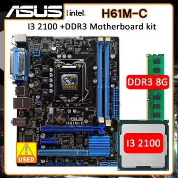 LGA 1155 Anakart seti ASUS H61M-C Anakart kiti ile ıntel Core İ3 2100 ve DDR3 DIMM 8G Intel H61 Mikro ATX SATA 2