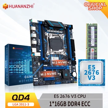 HUANANZHI QD4 LGA 2011-3 Anakart Intel XEON E5 2676 v3 ile 1*16G DDR4 RECC bellek combo kiti seti NVME NGFF SATA USB 3.0