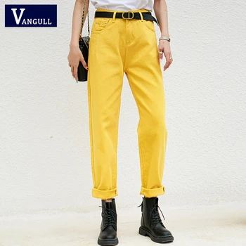 Vangull Moda Katı harem pantolon Kadınlar Yüksek Bel Rahat Sarı Kadın Ayak Bileği Uzunlukta Pantolon Streetwear Ofis Bayan Pantolon