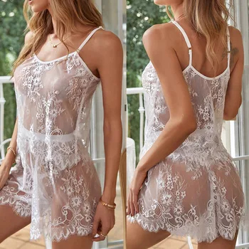 Seksi İç Çamaşırı Kadın Dantel Çiçekler Pijama şeffaf ağ İç Çamaşırı Elbise kadın Gecelik Seksi İç Çamaşırı Erotik gece elbisesi