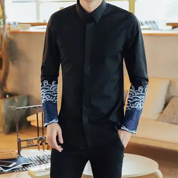 Moda Yaka Düğmesi Eklenmiş Kore Nakış Gömlek Erkek Giyim 2023 Bahar Yeni Gevşek Casual Tops Uzun Kollu Tüm Maç Gömlek