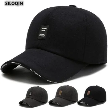 SILOQIN Yeni erkek Şapka Sonbahar Kış Yün / Keçe Kulak Koruyucuları beyzbol şapkası Ayarlanabilir Boyutu Kadife Termal Eğlence Snapback Kapaklar