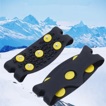 1 çift 5-Stud Kar Buz pençe Tırmanma Anti Kayma Spikes Sapları Krampon Cleats ayakkabı koruyucu kadın erkek Botları Kapak boyutu Ücretsiz