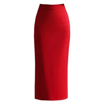 Fermuar Geri İş Elbisesi Yüksek Bel S-3XL Uzun Resmi Etekler Bayan Ofis Bayan OL Kırmızı Bodycon Vintage Siyah kalem etek