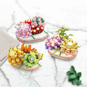 Mini DIY Buket Yapı Taşları Çiçekler Etli Bonsai 3D Modeli kitleri Ev Dekorasyon Çocuk Montaj tuğla Oyuncaklar Kız Hediyeler