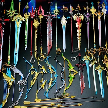 Oyun Genshin Darbe Kılıç Anahtarlıklar Genshin Cosplay Silahları Skyward Blade Metal anahtarlıklar Hayranları Hediyeler Koleksiyonları sahne