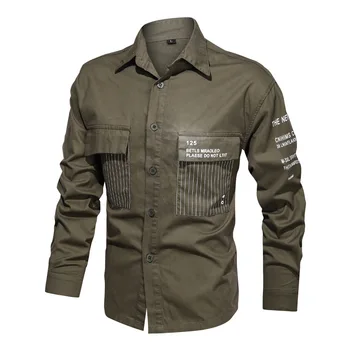 Moda 2023 Sonbahar Bahar Giysileri Yeşil Siyah Kargo Askeri Marka Gömlek Erkek Uzun Kollu Casual Bluz Boy 6XL 5XL