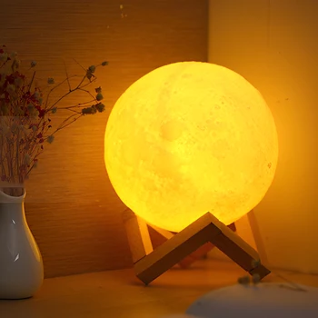 Ay Lambası LED Gece Lambası Standı ile Yıldızlı Lamba yatak odası lambaları Estetik Çocuklar Hediye Göz Koruma Lambası 3D Ay Lambası