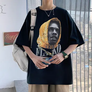 Rapçi Asap Kayalık Portre Grafik baskı t-shirt Büyük Boy Hip-Hop T Shirt Yaz Erkek Kadın T-shirt Markalı erkek giyim Tees