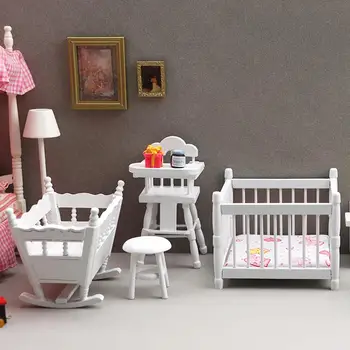1: 12 Bebek Evi Mini Ahşap Mobilya Simülasyon Oyuncak Yatak Odası Ev Mobilya Model Seti