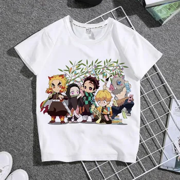 Rahat Harajuku Anime iblis avcısı Kimetsu Hiçbir Yaiba Baskı Çocuk T-Shirt Yaz Gevşek Kısa Kollu Kadın Üstleri Erkekler Tees Bluzlar
