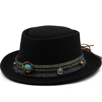 Klasik Yün Yumuşak Keçe Domuz Pasta Şapka Fedora Erkekler Kadınlar İçin Sonbahar Kış Yün Şapka Kavisli şapka