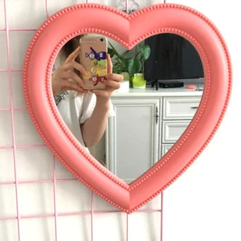 Pembe Aşk Ayna Masaüstü makyaj aynası Duvara Monte Çift Kullanımlı makyaj masası aynası Kız oda duvar dekorasyonu Kalp Şeklinde Ayna