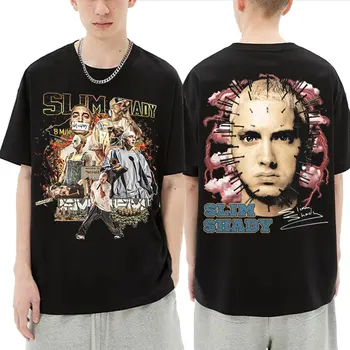 Rapçi Slim Shady Eminem 8 Mile Çift Taraflı Grafik Tshirt erkek T-Shirt Erkek Hip Hop Kısa Kollu Erkek Kadın Moda Streetwear