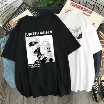 Manga japon animesi Jujutsu Kaisen T Shirt Erkek Gojo Satoru Üstleri Yuji Itadori grafikli tişört Manga Harajuku Gömlek Tops Erkek