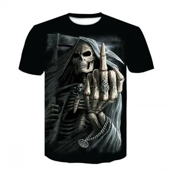 Grim Reaper T Shirt 3d Ağır Metal Kafatası T Shirt Erkekler için Grafik Baskı T-shirt Siyah Kısa Kollu Punk Rock Üst erkek giyim