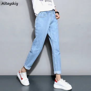 Kot Kadın Tüm Maç Harajuku Ulzzang Streetwear Eğlence Manşetleri Kore Tarzı Gevşek Düz Bahar Yaz Yüksek Bel Kadın