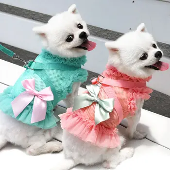 Yeni Köpek Koşum Elbise Küçük Yaz Köpek Giysileri Evcil Kedi Köpekler İçin Kurşun Tasma Köpek Yorkie Pomeranian Shih Tzu Malta Bichon Takım Elbise