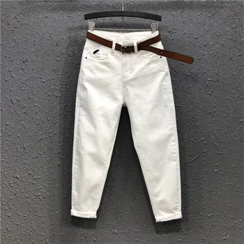 Beyaz kot Kadın Streetwear 2021 İlkbahar Sonbahar Yeni Yüksek Bel Gevşek Rahat harem pantolon Artı boyutu Kadın Kot Dokuz noktalı Pantolon