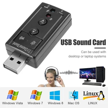 7.1 Sanal USB Ses Kartı Harici Ses Adaptörü Masaüstü Laptop İçin 3.5 mm AUX Kulaklık Mikrofon Dönüştürücü