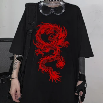 Erkek T Shirt Grunge kadın Tişörtleri Harajuku Ejderha Giyim Grafik Y2k Üstleri Estetik Vintage Femme Tarzı Büyük Boy T Shirt