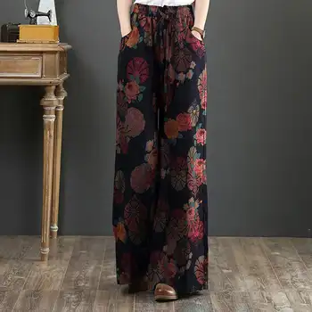 Bohemian Çiçek Baskılı Pantolon ZANZEA Kadınlar Geniş Bacak Pantolon Elastik Bel Uzun Pantalon Şalgam Palazzo Streetwear
