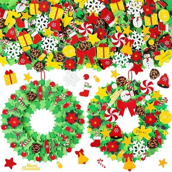 12 Takım DIY Noel Ağacı Çelenk Zanaat Kiti Köpük Noel Çelenk Çıkartmalar Kendinden Yapışkanlı EVA Ev Noel Partisi dekorasyon çıkartması