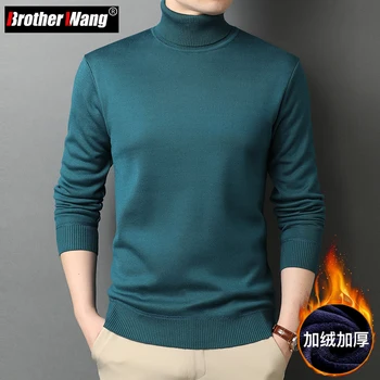 8 Renk Kış erkek Sıcak Balıkçı Yaka Kazak Moda Rahat Polar Kalın Rahat Örme Kazak Erkek Marka Giyim