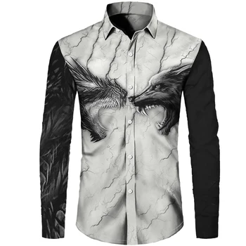 2022 Vahşi Kurt Gömlek Erkekler İçin 3d Baskılı erkek Düğme Gömlek Kısa Kollu moda üst giyim Erkekler Artı Boyutu Camisa Masculina 5xl