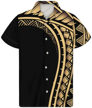 2022 erkek Konfor T-Shirt Ucuz Gömlek Altın Şerit Baskı Yüksek Kaliteli Polinezya Tribal Siyah Arka Plan