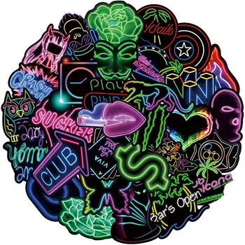 10/30/50 ADET Neon ışık Graffiti Çıkartmalar Dizüstü Gitar Bagaj Kaykay Bisiklet Araba Su Geçirmez Serin Sticker Karikatür Çıkartması Çocuk Oyuncak