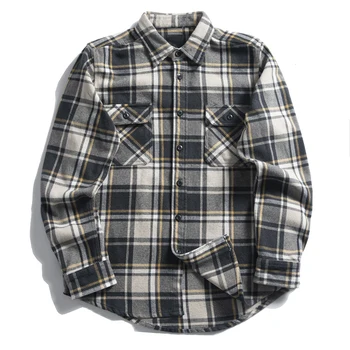 Büyük boy Uzun Kollu Kontrol Eğlence %100 % Pamuk Fırçalanmış Erkek Flanel Gömlek Ceketler Unisex Hip Hop Sıcak Ceket Erkekler için ABD Boyutu