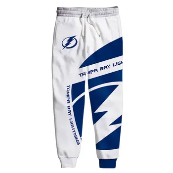 2022 Tampa Bay gündelik erkek pantolonları Beyaz Mavi Dikiş Geometrik Desen Baskı Yıldırım Sweatpants