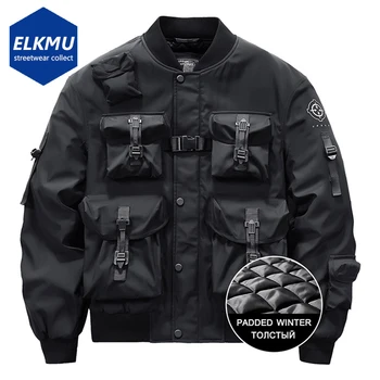 Harajuku Ceketler Kış Kalınlaşmak sıcak tutan kaban erkek Büyük Boy Hip Hop Streetwear Ceket Çok Cepler Askeri Techwear Mont Erkek