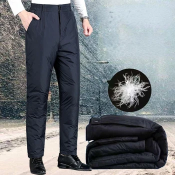Sonbahar Kış Erkek Rahat Aşağı Pantolon Erkekler Katı Kalın Sıcak Pantolon Beyaz Ördek Aşağı Pantolon Erkek Büyük Boy 5XL Düz Renk E509