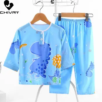 Yeni 2020 Çocuk Erkek Kız Yaz Pijama Setleri Karikatür Uzun Kollu O-boyun Sevimli t-shirt Pantolon Yürümeye Başlayan Uyku Giyim Seti