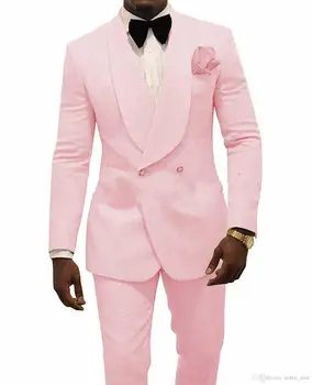 2022 Sıcak Satış Slim Fit Pembe Çiçek Erkek Kruvaze Takım Elbise Erkekler Düğün Takımları Damat Smokin Terno Balo Parti En İyi Erkek Blazer