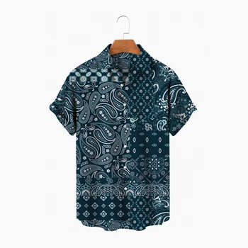Camisa hawaiana con estampado de flores para hombre, Camisa Retro de manga corta con solapa, informal, de verano