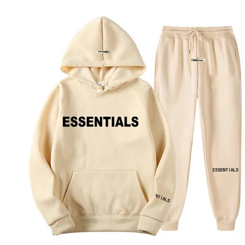 Essentials Sonbahar Kış Erkek Kadın Kapüşonlu Sweatshirt Takım Elbise Saf Pamuk Çift Koşu Tişörtü Boy Streetwear Eşofman
