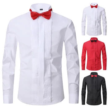 Damat Smokin Gömlek En Iyi Groomsmen Beyaz Kırmızı Erkekler düğün elbisesi Gömlek Resmi Kanat Ucu Yaka Damat Smokin Papyon