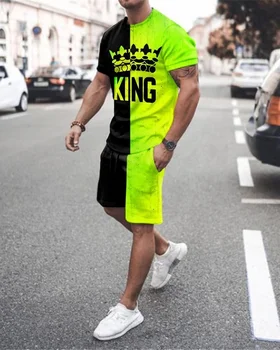 Yaz Erkek Eşofman Rahat Spor Takım Elbise T-shirt Eşofman 2 Parça Set Büyük Boy Spor Nefes O-Boyun Sokak Giyim