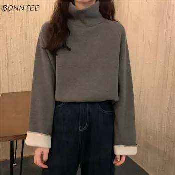 Balıkçı yaka Kalın Tişörtü Kadın 7 renk Kış Yeni Öğrenciler Moda Gevşek Katı Tüm Maç Rahat Genç Kore Tarzı Kız