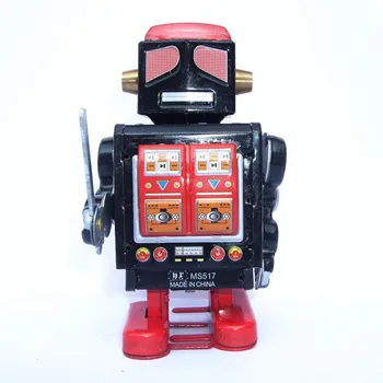 [Komik] Klasik koleksiyonu Retro Clockwork Wind up Metal Yürüyüş Teneke Oyuncak Savaşçı robot Mekanik çocuk noel hediyesi