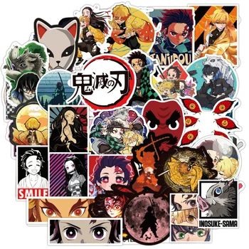 100pcs İblis Avcısı No Yaiba Anime Etiket Cosplay Sahne PVC su Geçirmez DİY Gitar Araba Tanjirou Nezuko Çıkartma Çıkartmalar F3 Kimetsu 