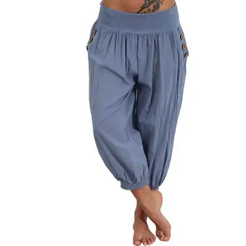 Harem pantolon İmitasyon Keten Fener Şekli Gevşek Rahat Kadın Düz Renk Bloomers harem pantolon Bayanlar ışın Ayak kapri pantolonlar