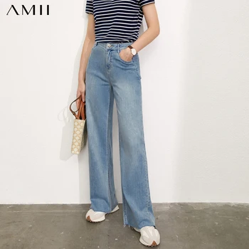 Amii Minimalizm Yaz Yeni kadın Kot Moda Yüksek Bel Gevşek Uzun kadın pantolonları Streetwear Kot Kadınlar İçin 12140663