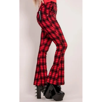 Ekose pantolon Kadın Sıska Yüksek Bel Gotik Punk Flare pantolon İlkbahar Yaz Streetwear Kadın Fermuar Y2K Uzun Dipleri Pantolon 2021