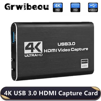 4K USB 3.0 HDMI Uyumlu Video Yakalama Kartı 1080P Oyun Kayıt Plakası Canlı Akış Kutusu USB 3.0 Kapmak PS4 Kamera