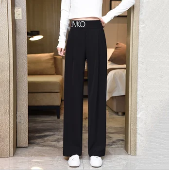 2021 Geniş Bacak Pantolon Kadın Rahat Gevşek Pantolon Elastik Yüksek Bel Baskı düz pantolon Sonbahar Kış sıcak Pantolon Artı Boyutu