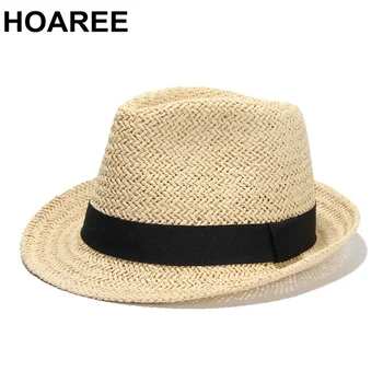 HOAREE güneş şapkası Erkekler için Hasır Caz Şapka Kadınlar için Yaz Klasik Plaj Fedora Uv Kap Bayanlar İngiliz Şapka ve Kapaklar